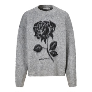 moussy 春季复古提花玫瑰图圆领针织衫毛衣028HAZ70-1341