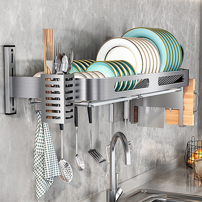 挂壁碗架厨房沥水碟盘筷收纳架304不锈钢多功能水槽上挂式置物架