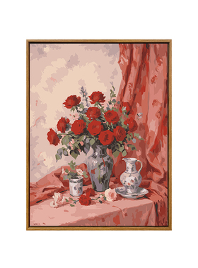 紫色玫瑰花束diy数字油画装饰画