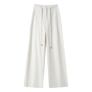 白色醋酸羊毛阔腿裤女秋冬高腰加厚西装裤一体绒毛呢休闲直筒裤子