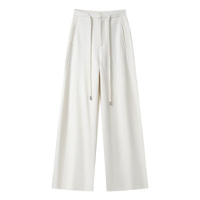 白色醋酸羊毛阔腿裤女秋冬高腰加厚西装裤一体绒毛呢休闲直筒裤子