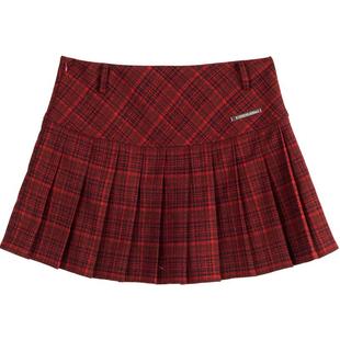 KEIKO 红色格纹百褶半身裙女26春季学院复古高腰显瘦百搭A字短裙