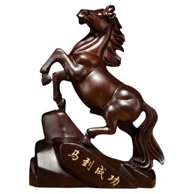 摆件祝福客厅黑檀实木质木马木雕