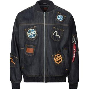 EVISU 福神男士海鸥刺绣底特律飞行牛仔夹克外套