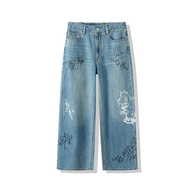 tokidoki潮牌2025春季新款涂鸦印花直筒牛仔裤男女同款直筒裤子