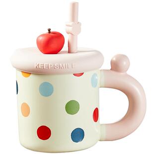 卡罗特陶瓷马克杯高颜值喝水杯办公室早餐杯创意杯子女带盖吸管杯