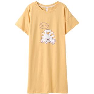 芬腾短袖睡裙女夏学生宽松纯棉睡衣薄款可爱全棉大码家居服连衣裙