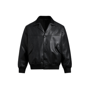 ESAT 古巴领拼灯芯绒PU皮短宽棉服夹克