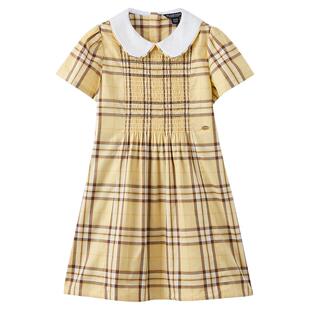 【100%棉】eland kids衣恋童装女童连衣裙26夏新品英伦风格纹裙子