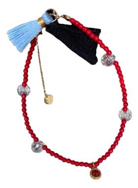 奶酪cheese 新中式流苏撞色 复古红色小米珠天然石水晶吊坠手链