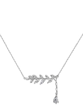 不对称叶子流苏项链水滴锆石女士