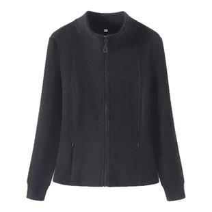 真维斯黑色立领摇粒绒外套女2026新款秋冬修身冲锋衣内胆抓绒衣W