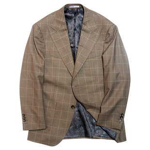 单西140高支纯羊毛窗格咖啡褐色抗皱四季西服西装量身定做上海男
