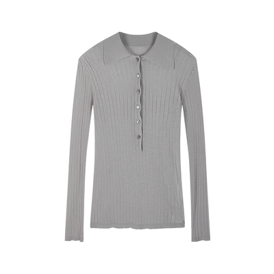 LESS修身薄款坑条polo针织衫