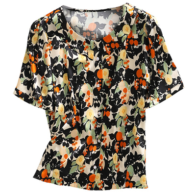 复古温柔印花小衫桑蚕丝上衣