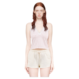 BM爱心印花吊带背心蕾丝花边V领内搭修身性感碎花辣妹纯欲上衣女