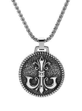 欧美圆牌鸢尾花复古钛钢项链男女通用设计感不掉色高级时尚饰品