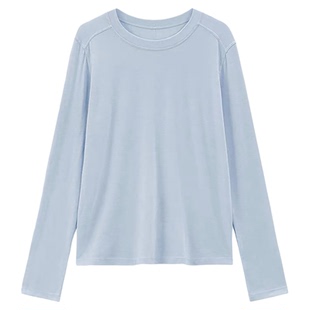 【公子雯】2025早秋薄款羊毛天丝软糯圆领打底衫修身显瘦长袖内搭