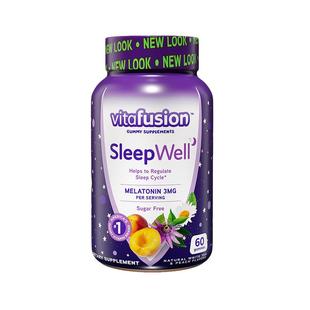 美国Vitafusion褪黑素软糖安瓶助眠Sleep Well睡眠糖退黑素60粒