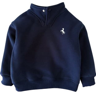 男童立领加绒卫衣秋冬季中大童防风保暖羊羔绒套头衫加厚红色上衣