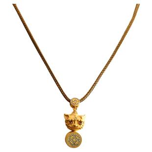新中式沙金复古吞金兽貔貅项链仿黄金吊坠狮子钱币毛衣链直播爆款