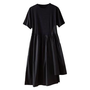 蛮文 酷黑GIRL 小众设计师款 拼接式立体剪裁显瘦连衣裙T裙 2A221