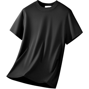 60支莫代尔棉冰丝T恤男短袖黑色夏季凉感排汗半袖宽松纯色薄款