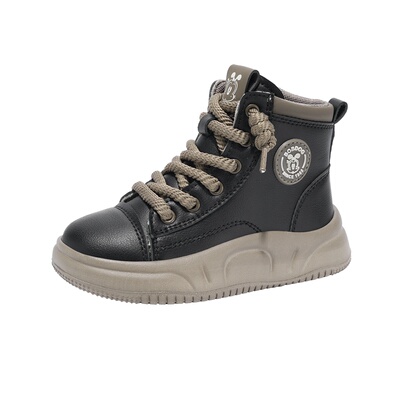 巴布豆马丁靴男童鞋冬季新款英伦加绒保暖短靴二棉小女孩儿童鞋子