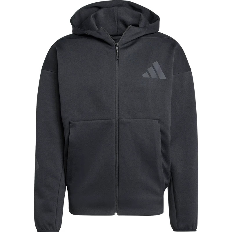 adidas阿迪达斯外套男黑色连帽衫宽松运动服跑步休闲夹克 JE7538
