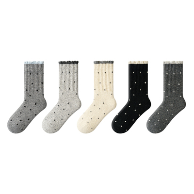 派米新款花边波点羊毛袜