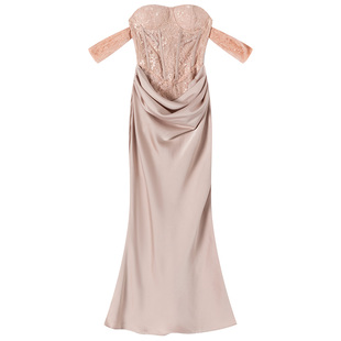 法式缎面连衣裙女高级感成人礼宴会鱼骨包臀长裙生日裙子派对礼服