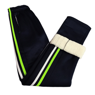 校服裤子男女通用校裤冬季保暖加厚中小学生休闲裤绿条羊羔绒新款