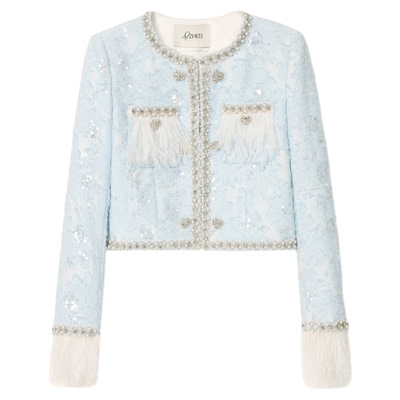 AZZHEN【冰羽恋歌】 鸵鸟毛剪花亮片重工香风外套