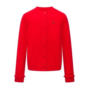 LILY2026春新款女装圣诞新年上衣外套平安果刺绣羊毛毛衣针织开衫