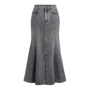 FIVE PLUS牛仔半身裙女鱼尾裙中长款高腰显瘦性感女秋装