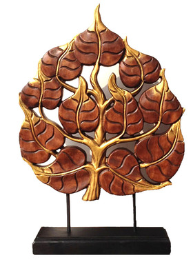 东南亚风纯实木雕刻菩提树摆件