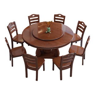 实木餐桌椅组合2026新款轻奢现代简约小户型酒店大圆桌家用饭桌子