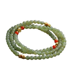 天然新疆和田玉苹果绿108颗佛珠手串女款多层手链串珠子国风饰品