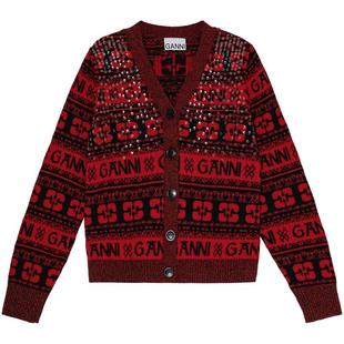 GANNI女装 新年红色V领毛衣针织开衫 K2116472