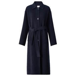 OCHIRLY欧时力 羊毛双面呢外套长款大衣腰带淡人穿搭秋冬