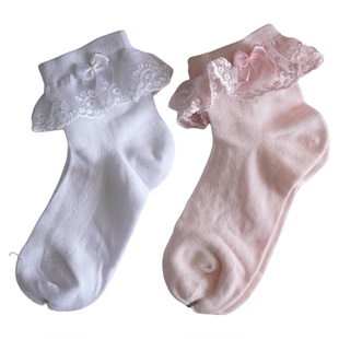 女童花边袜纯棉无骨儿童拉丁舞短袜白色薄款蕾丝袜女孩公主袜春秋