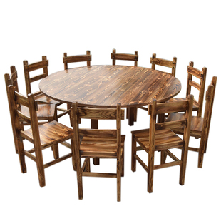 饭店火锅圆桌煤气灶配套火锅店实木椅子农家乐餐桌大排挡一体商用