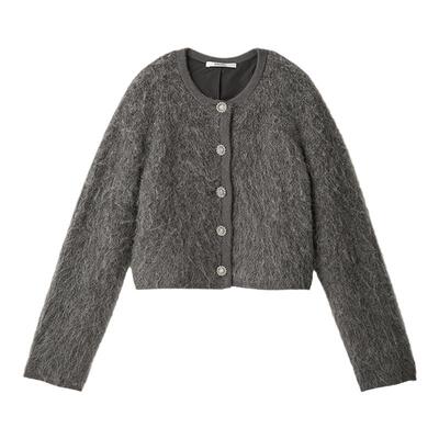 SNIDEL百搭圆领毛毛针织开衫