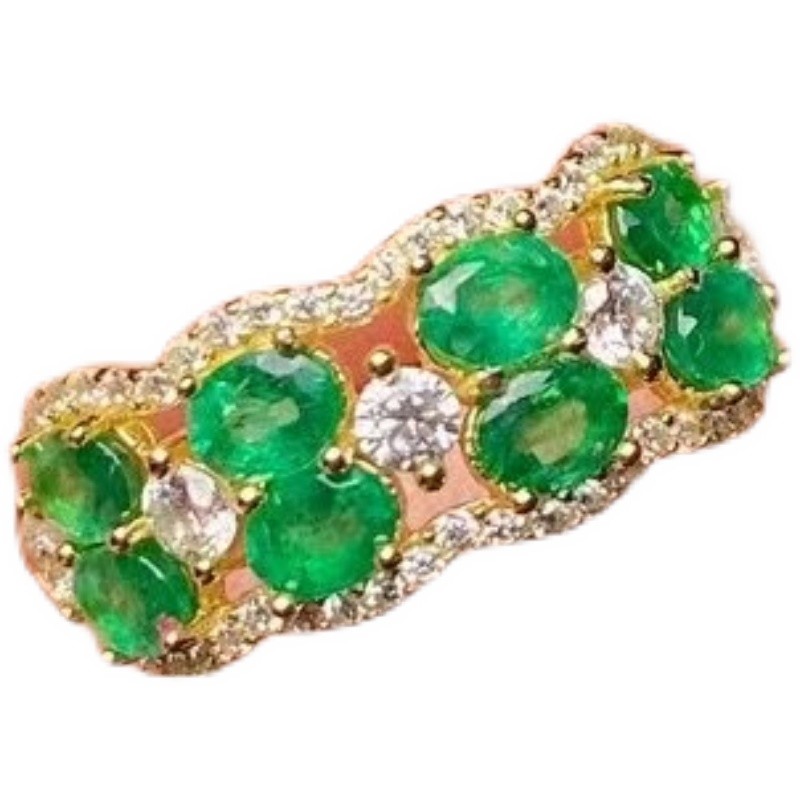 天然祖母绿戒指3乘4排戒 925银精工镶嵌天然祖母绿宝石