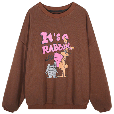 落落狷介加绒印花圆领套头卫衣女