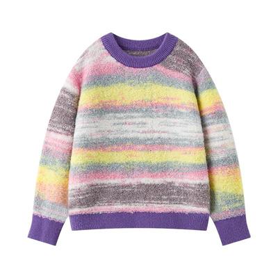 LittleNaive毛衣女童冬季新款圣诞条纹宽松上衣儿童多巴胺针织衫