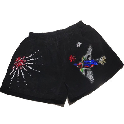 短裤女宽松大码阔腿裤亮片重工