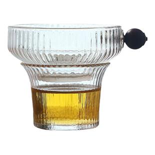 日式锤纹玻璃茶隔过滤网木珠把茶漏带品杯底座公道杯透明功夫茶滤