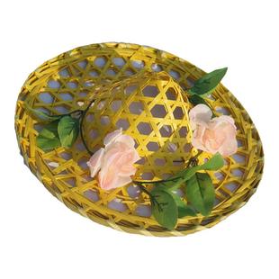 儿童竹编舞蹈斗笠帽大人广场舞演出道具大檐花朵草帽傣族斗笠帽子