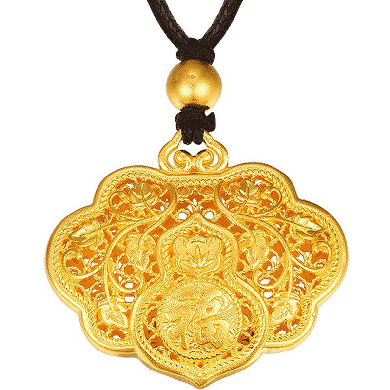 明牌珠宝古法黄金吊坠 福禄如意佩足金福字平安锁包AFC0613